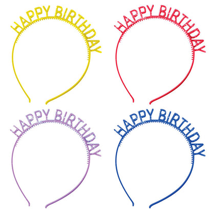 Assorted Colors Happy Birthday Headbands with Glitter 48 ct